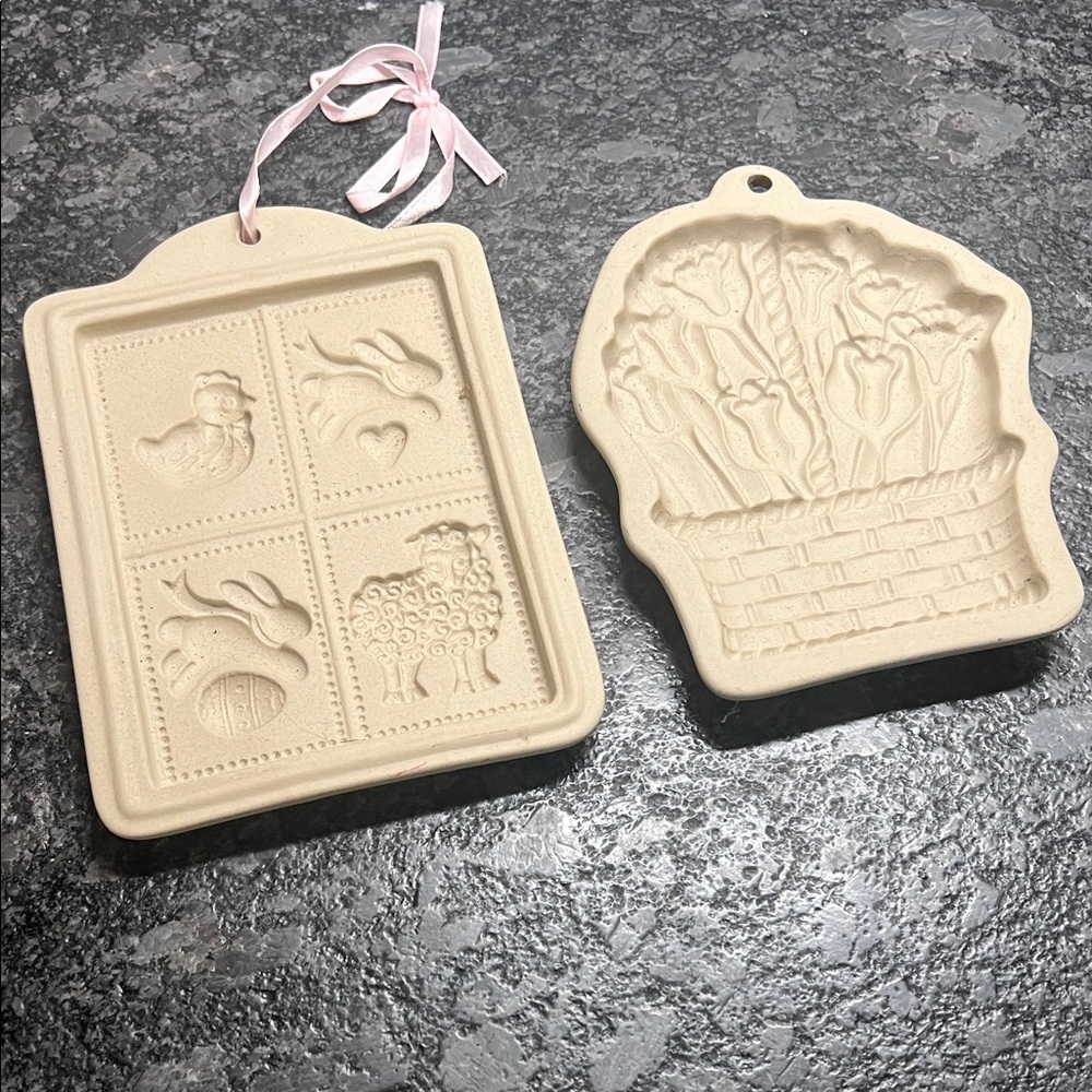 Cream Clay Cookie Mold Set of 2. One is Wilton  animals & flowers
